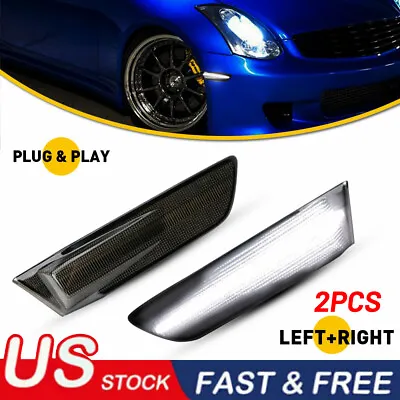 White LED Side Marker Lights Fender Lamp Smoke Lens For 03-07 Infiniti G35 Coupe • $21.99