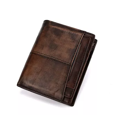 Men's Genuine Leather Wallet Vintage RFID Wallet Business Card Case Checkbook • $17.99