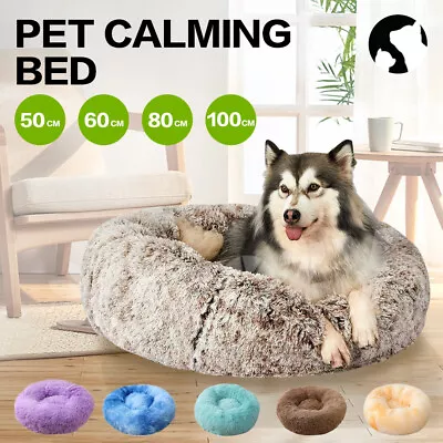 Dog Cat Pet Calming Bed Warm Soft Plush Round Nest Comfy Sleeping Kennel Cushion • $16.95