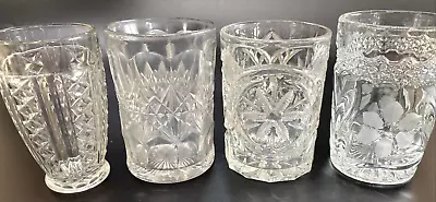 Antique Vintage Cut Etched Pressed Juice Crystal Glass Bar Glasses MIXED LOT  4 • $29.95