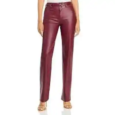 Staud Womens Chisel Faux Leather Straight Pants 10 Plum Purple High Rise NWT • $104.30