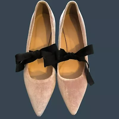 J. Crew Womens Sz 9 1/2 Shoe Pink Avery Velvet Heels With Black Bow Block Heel 2 • $49.98