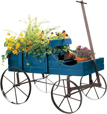 Amish Wagon Decorative Indoor/Outdoor Garden Backyard Planter Blue • $54.99