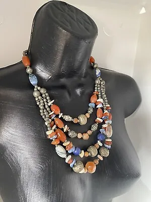 £28 • Buy Vintage Necklace Hippy Tibet Tribal Boho Multi Stone Bead Statement Colourful