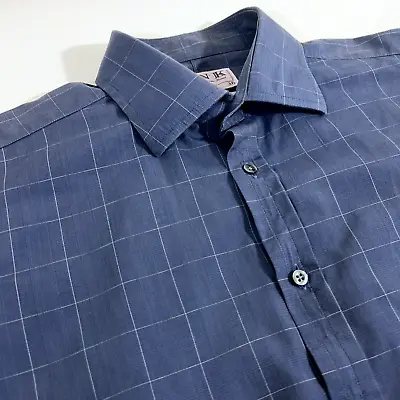 THOMAS PINK Men's Long Sleeve Check Shirt Blue Size 16.5 Double French Cuff • £16.99