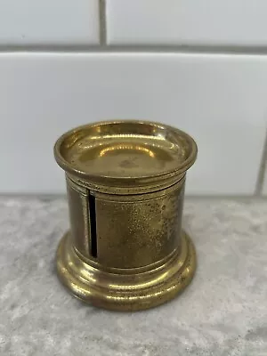 Vintage Brass Round Stamp Roll Holder Dispenser Container Desk Screw Top Heavy • $19.99