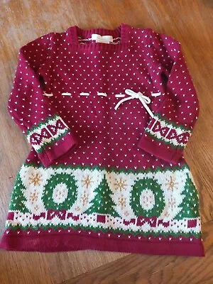 ⭐BNWOT. Fabulous Baby Girl Knit Festive Jumper Dress Maggie & Zoe 12-18mths • £15