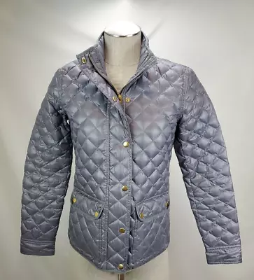 J Crew Womens Quilted Downtown Field Puffer Jacket Size XS Silver Gray Down Zip • $37.99