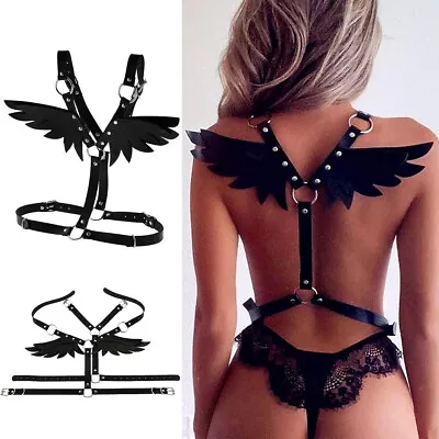 Leather Bondage Angel Wing Harness Body Suspender Waist Strap Sexy Lingerie Cage • £6.49