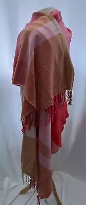 Blanket Scarf H&M One Size Orange Pink Red Check Acrylic Blend Womens BNWT • £9.59