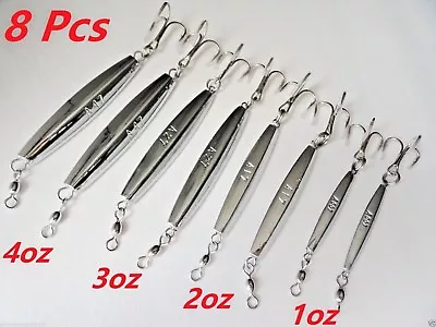 8 Pcs Diamond Jigs Chrome/silver Fishing Lures 2 X (4oz3oz2oz &1oz) • $25.99