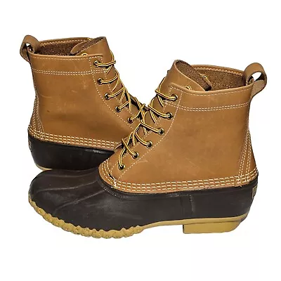 Vintage LL Bean Boots Mens Size 10 Brown Leather Rubber 8  Duck Rain Shoes • $39