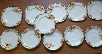 6 Grindley Cream Petal Autumn Square Bread & Butter Plates And 6 Round Saucers • $99.50