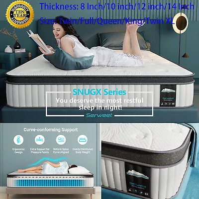 12  14  Twin Full Queen Hybrid Mattress In A Box Innerspring And Memory Foam US • $289.99