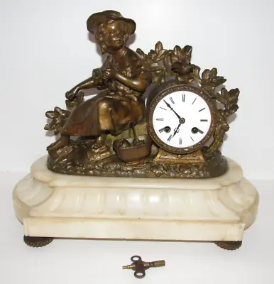 Antique French S. Marti Statue Bronze & Marble Mantel Clock 8-Day • $575