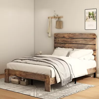 King Size Bed Frame With Headboard Wooden Platform Bed Frame King With Large • $159.99