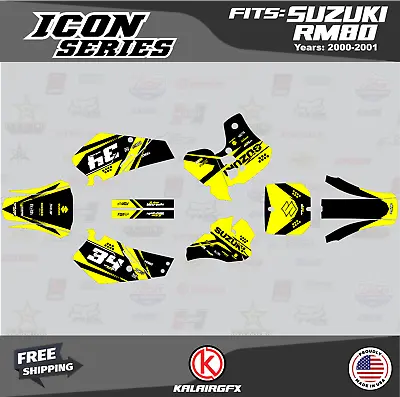 Graphics Decal Kit For Suzuki RM80 (2000-2001) RM80 Icon Series - Yellow Shift • $54.99