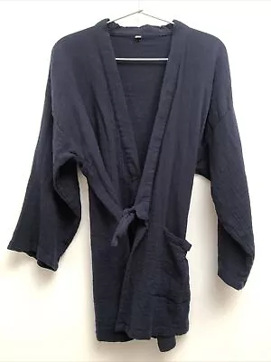 Unbranded Muji Style Women Navy Blue Cotton Kimono Lounge Jinbei Jacket Sz M • £9.99