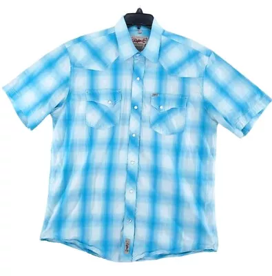 Rafter C Shirt Mens XL ProFlex 45 Performance White Blue Ombre Plaid  Pearl Snap • $20