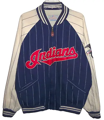 VTG 90's CLEVELAND INDIANS MLB MIRAGE CHIEF WAHOO THROWBACK REVERSIBLE JACKET XL • $149.99