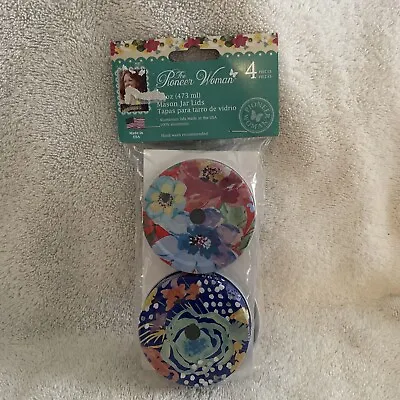 Pioneer Woman 16 Oz Mason Jar Lids For Drinking Glasses Floral Set Of 4 • $12