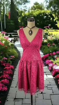 BCBG Maxazria Pink Fit Flare Dress Lace Glitter Y2K Fairy Sequins Formal Size 4 • $25