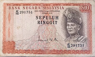 1972 Malaysia 10 Old Malaysian Ringgit Banknote T A Rahman Pre - Polymer Asia • £4.99