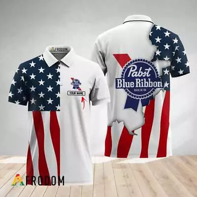 Personalized Pabst Blue Ribbon American Flag Polo Shirt HU • $30.90