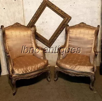 STUNNING PAIR OF FRENCH LOUIS XV WING BACK BERGERE ARMCHAIRS- MUST SEE / L@@k! • $2900