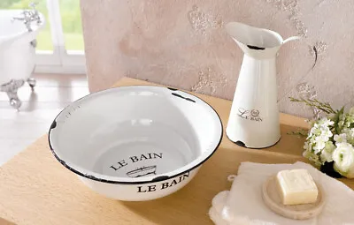  Le Bain  Basin & Decorative Pot Set Of 2 Cream Used Look In Enamel • £38.21