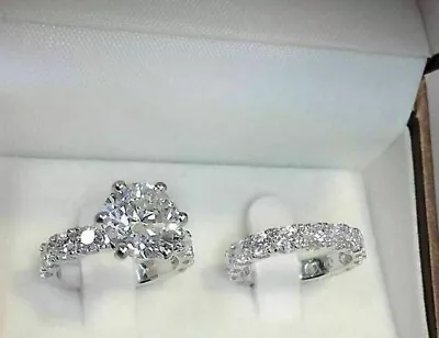 2Ct Round Cut VVS1 Moissanite Engagement Bridal Ring Set 14K White Gold Plated • $179.99