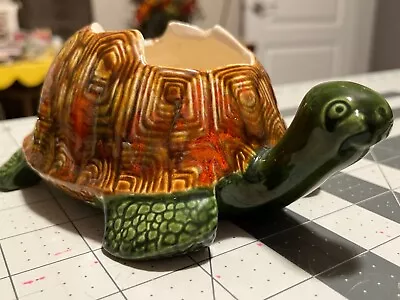 Vintage Majolica Style Glossy Green Red Brown Turtle MCM Planter • $12.99