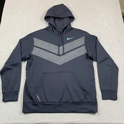 Nike Hoodie Mens Medium Therma Fit Fleece KO Double Chevron Navy Blue Pullover • $18.99