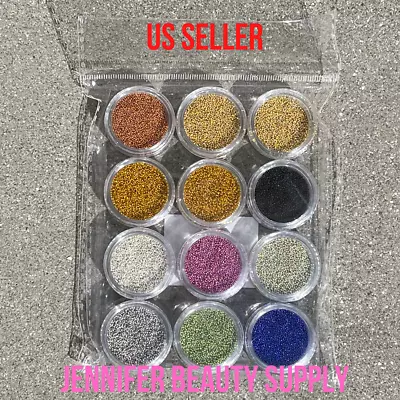 12 Pots Gold Silver Assort Caviar Micro Beads Nail Art Acrylic Uv 3d Decoration  • $8.99