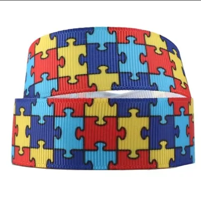 `3/8 INCH 9mm GROSGRAIN RIBBON Hair Bow Autism Awareness • $0.99