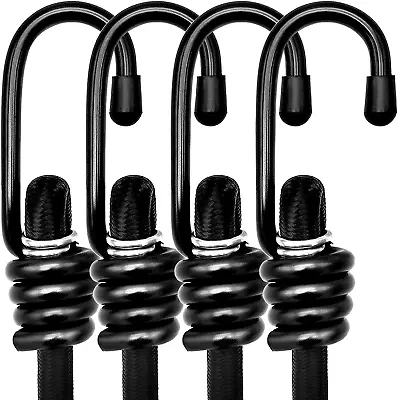 24  Heavy Duty Bungee Cords With Hooks Black 4 Pack Industrial Grade Heavy Duty • $15.47