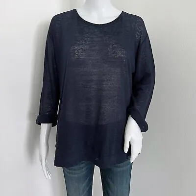 Vince Women's Loose Long Sleeve Tee Size XS Coastal Blue Oversized 100% Linen • $35.99