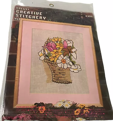 Vintage Vogart Crewel Creative Stitchery Kit 2321 Flowers In A Basket 8x10 • $11.98