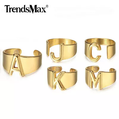 Gold Plated Stainless Steel Initial Letter A/C/J/K/M Band Ring Adjustable SIZE • $8.99