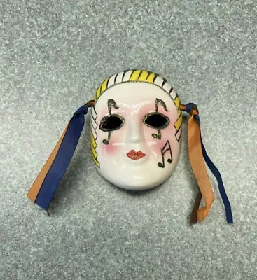 Vintage Porcelain 3  Mardi Gras Face Mask Lips Orange Yellow Music Notes Glitter • $9.99