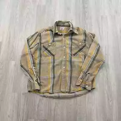 VINTAGE 80s Alaskan Flannel Woven Button Up Shirt Size Large L Mens Plaid 1980s • $29.99