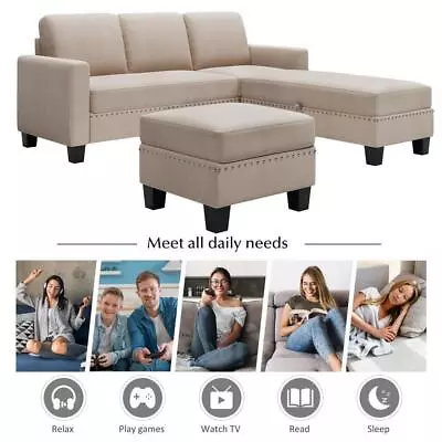 3 Pieces FabricSofa Set L Sectional Sofa With Ottoman Reversible Storage Chaise • $668.99