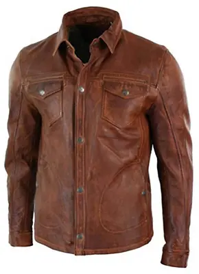 Men's Vintage Style Motorcycle Cafe Racer Distressed Brown Real Leather Jacket • $49.99