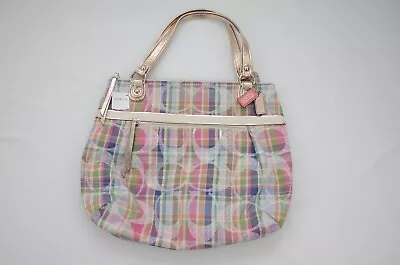 Coach Madras Signature Sequin Shoulder Tote Bag Pastel Plaid New With Tags 19611 • $203