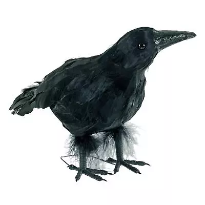 Black Crow Raven Bird Halloween Decoration Realistic Feathers Party Prop 25cm • £14.99