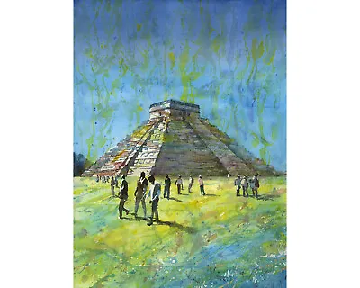 Original Watercolor Painting Chichen Itza Mexico Mayan Ruins Colorful (original) • $249.99