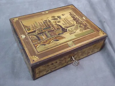 Beautiful Straw Marquetry Sewing Box Antique. • $367.90