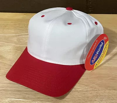 Vintage 90s BLANK New Yupoong Snapback Hat Cap Cherry Red / White Two Tone • $14.95