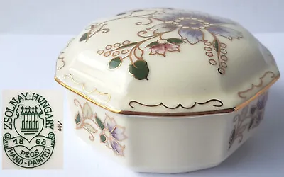 Porcelain Lid- Tin Candy Box Hand Painted Zsolnay Hungary Um 1950 M574 • $105.33