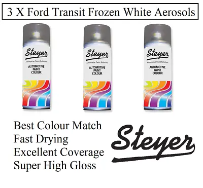 £32 • Buy 3 X Ford Transit Connect Van Frozen White Commercial Paint Spray Cans Gloss 7VTA